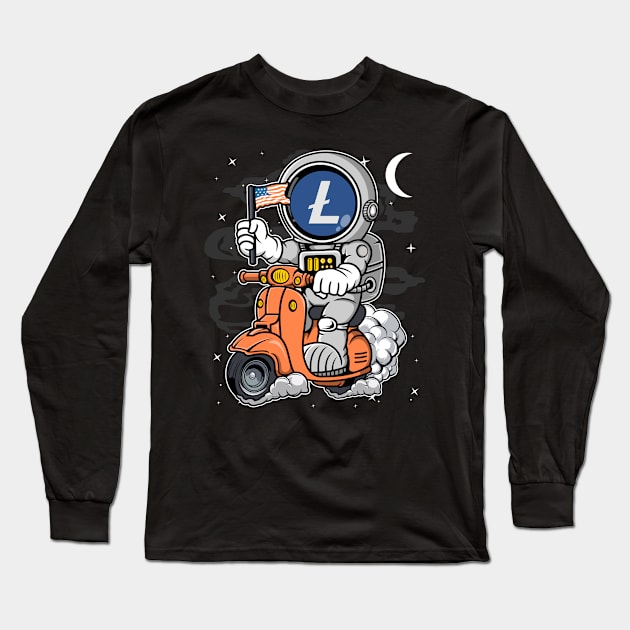 Astronaut Scooter Litecoin LTC Coin To The Moon Crypto Token Cryptocurrency Blockchain Wallet Birthday Gift For Men Women Kids Long Sleeve T-Shirt by Thingking About